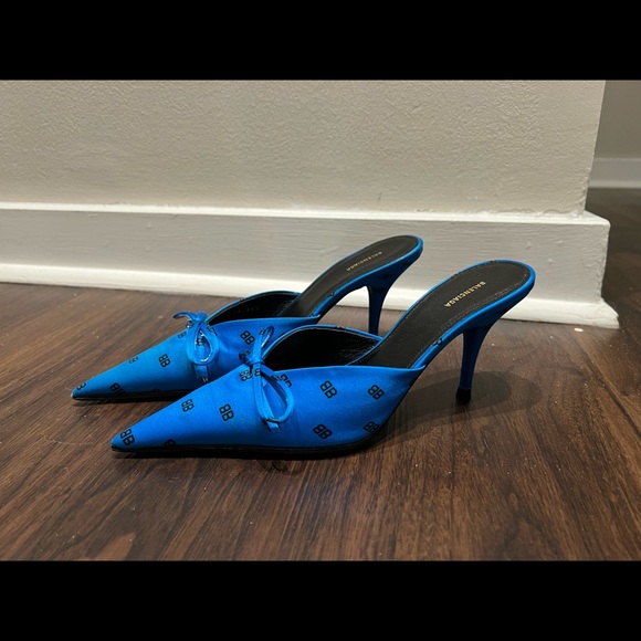 BALENCIAGA KNIFE MULES SIZE 36.5 BB LOGO SATIN ONLY USED TWO TIMES - Picture 2 of 9